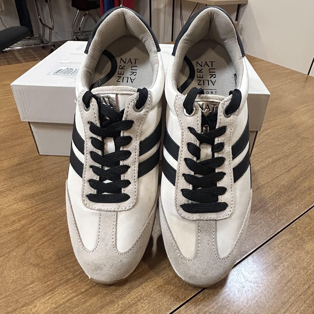 Naturalizer Lorena Shoes Womens Size 6.5 White Black Leather Sport Sneakers